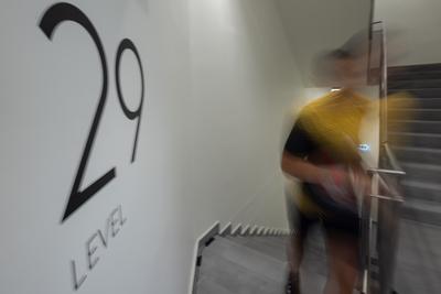 Stair running competition in MOL Campus tower in Budapest-stock-photo