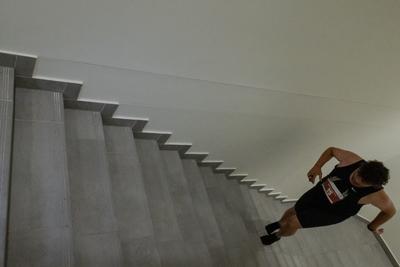 Stair running competition in MOL Campus tower in Budapest-stock-photo