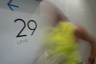 Stair running competition in MOL Campus tower in Budapest-stock-photo