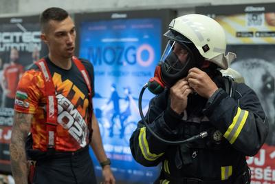 Firemen metro stair running competition in Budapest-stock-photo