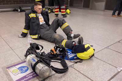 Firemen metro stair running competition in Budapest-stock-photo