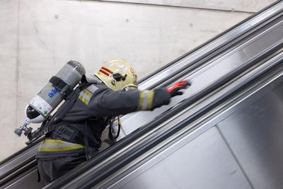 Firemen metro stair running competition in Budapest-stock-photo