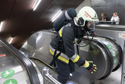 Firemen metro stair running competition in Budapest-stock-photo