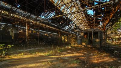 Abandoned train cemetery in Budapest-stock-photo