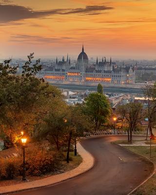 Autumn cityscape with Parliament, Hungary-stock-photo