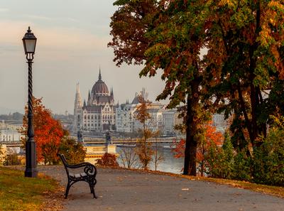 Autumn cityscape with Parliament, Hungary-stock-photo