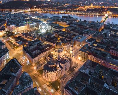 Europe Hungary Budapest aerial night cityscape-stock-photo