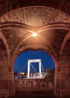 Hungary Budapest. Framed Elizabeth bridge-stock-photo