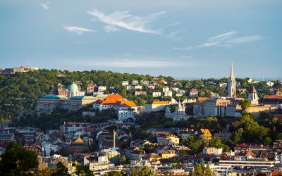 Hungary Budapest. Aerial cityscape about the historical Buda side-stock-photo