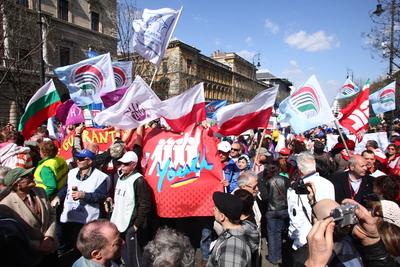 Szakszervezeti demonstráció-stock-photo