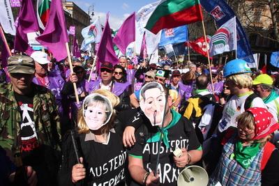 Szakszervezeti demonstráció-stock-photo